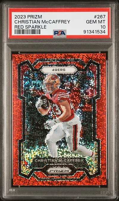2023 Panini Prizm 267 Christian Mccaffrey Red Sparkle PSA 10
