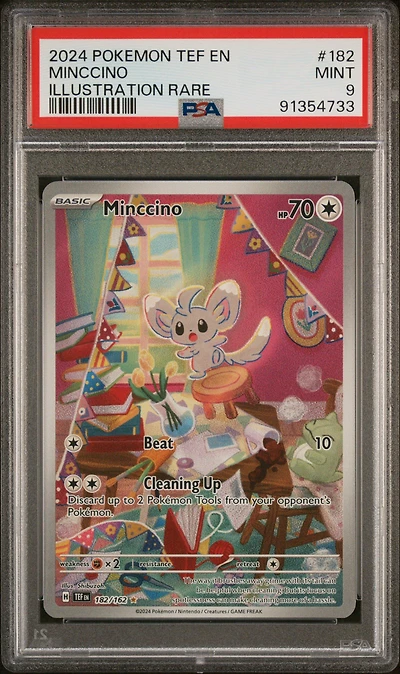 2024 Pokemon Tef En-temporal Forces 182 Minccino Illustration Rare PSA