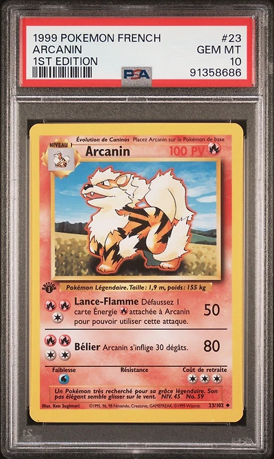 1999 Pokemon French 23 Arcanin 1st Edition PSA 10