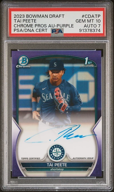 2023 Bowman Draft Chrome Prospect Autograph Cdatp Tai Peete Purple Refractor PSA 10
