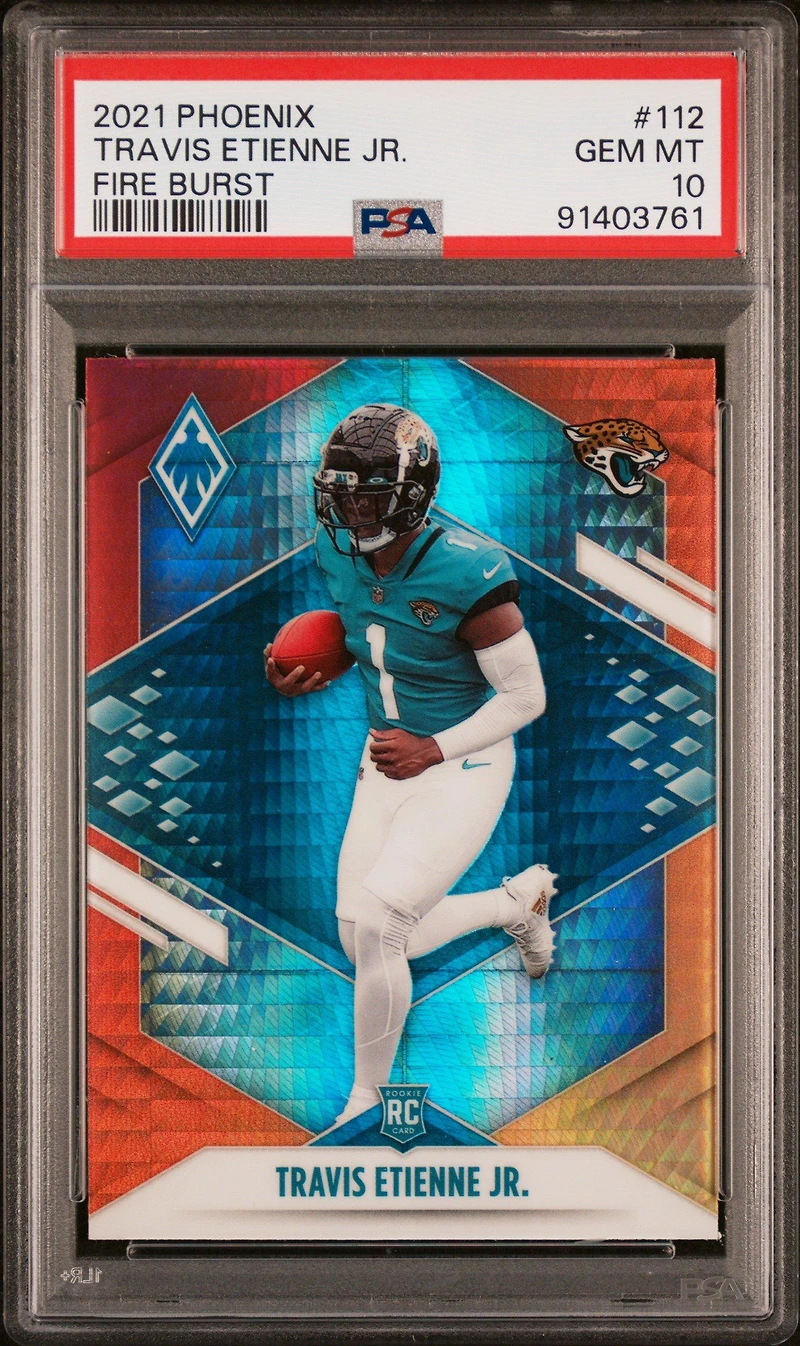 2021 Panini Phoenix 112 Travis Etienne Jr. Fire Burst PSA 10