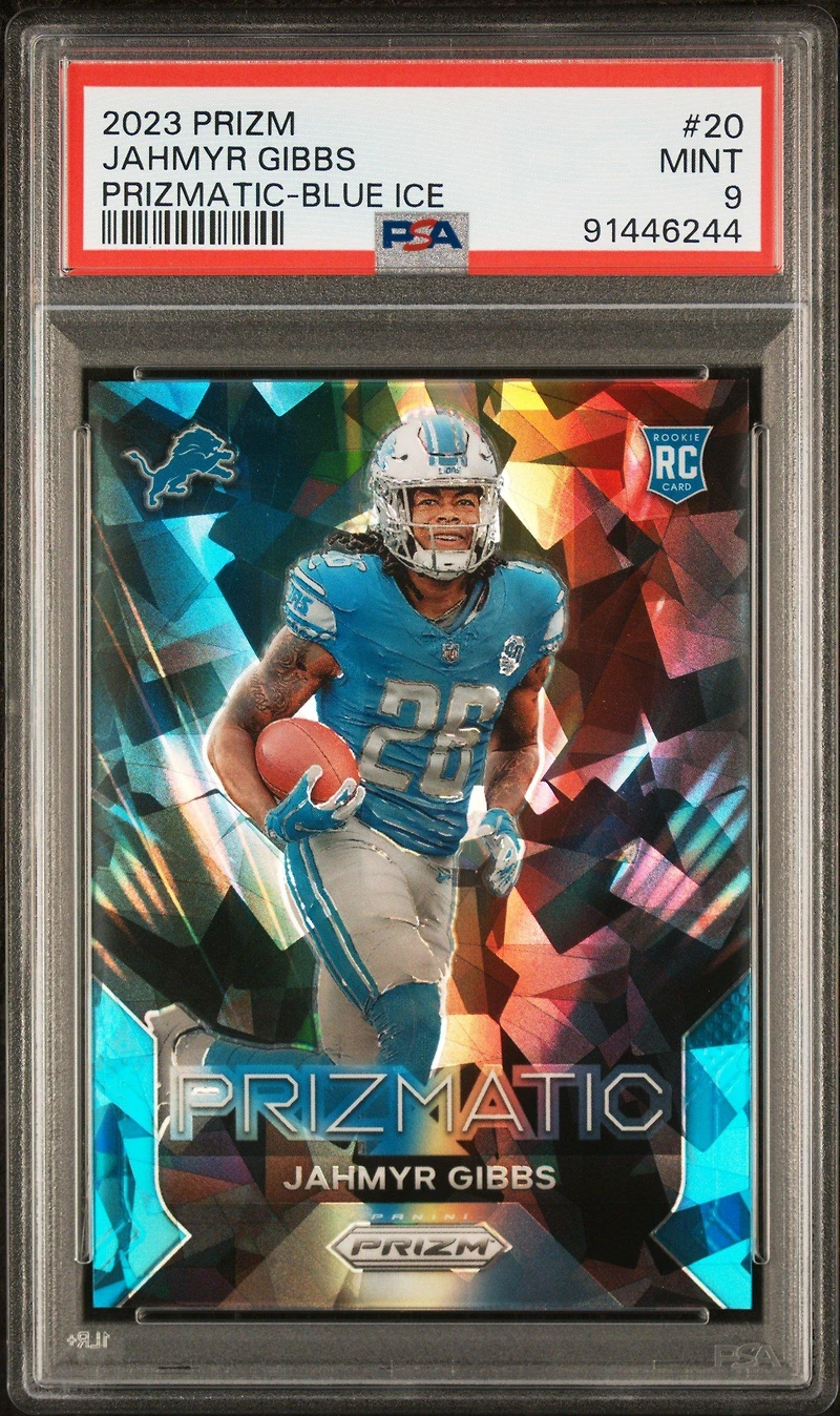 2023 Panini Prizm Prizmatic 20 Jahmyr Gibbs Blue Ice PSA 9