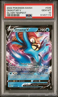 2022 Pokemon Sword & Shield Silver Tempest 035 Omastar V PSA 10