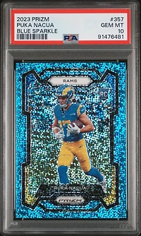 2023 Panini Prizm 357 Puka Nacua Blue Sparkle PSA 10