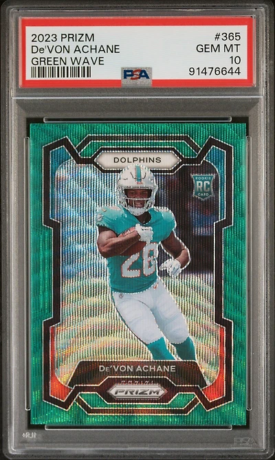 2023 Panini Prizm 365 De'von Achane Green Wave PSA 10