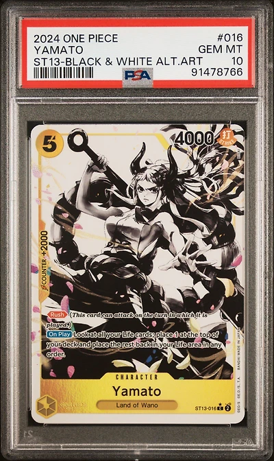 2024 One Piece Ultra Deck-the Three Brothers 016 Yamato Black & White Alternate Art PSA 10