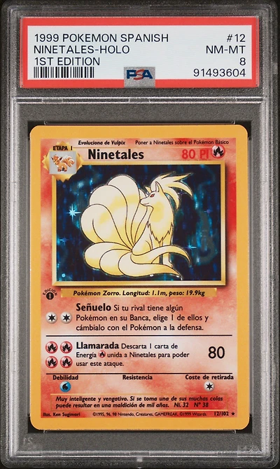 1999 Pokemon Spanish 12 Ninetales-holo 1st Edition PSA 8