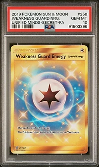 2019 Pokemon Sun & Moon Unified Minds 258 Full Art/weakness Guard Energy Secret PSA 10