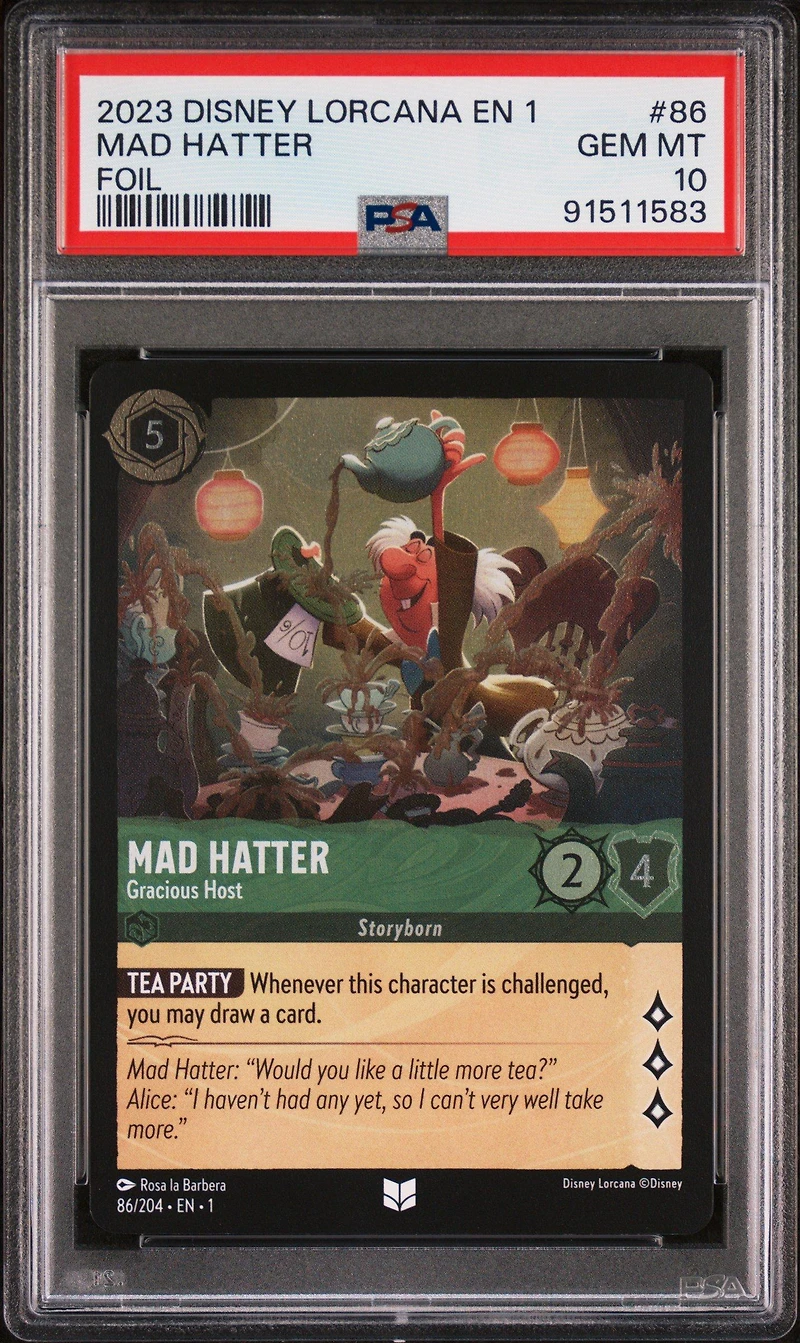 2023 Disney Lorcana En 1-the First Chapter 86 Mad Hatter - Gracious Host Foil PSA 10