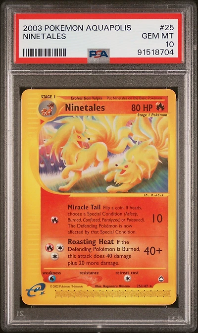 2003 Pokemon Aquapolis 25 Ninetales PSA 10