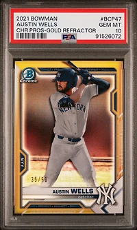 2021 Bowman Chrome Prospects Bcp47 Austin Wells Gold Refractor PSA 10