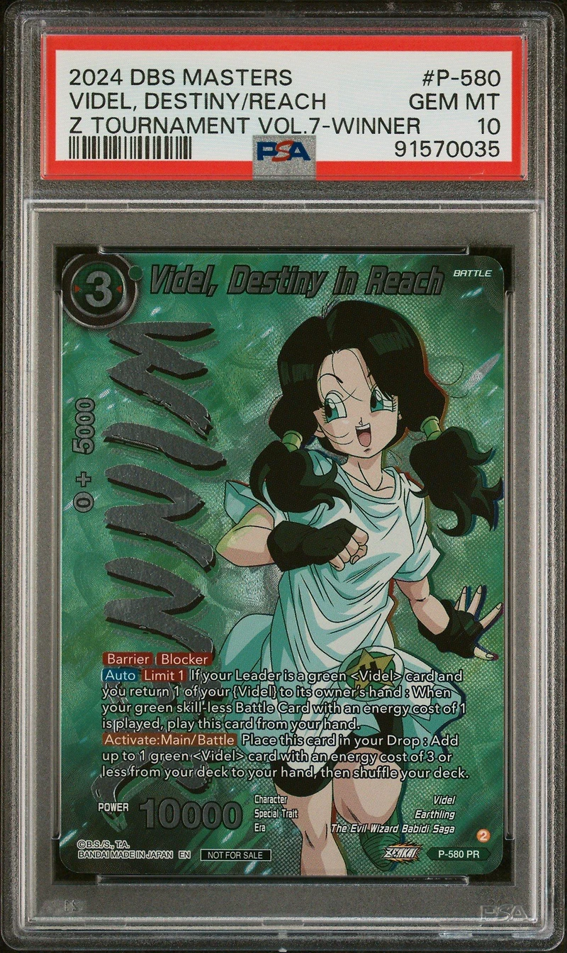 2024 Dragon Ball Super Card Game Masters Zenkai Tournament Pack Vol.7 P-580 Videl, Destiny In Reach Winner PSA 10