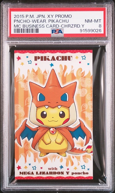 2015 Pokemon Japanese Xy Promo  Poncho-wearing Pikachu Mega Campaign Business Card-charizard Y PSA 8