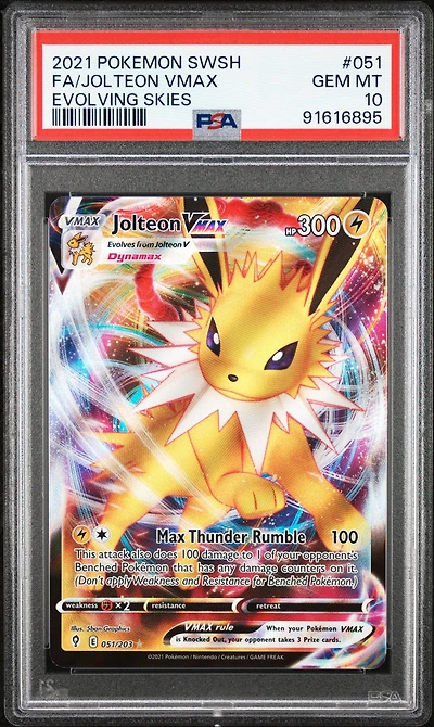 2021 Pokemon Sword & Shield Evolving Skies 051 Fa/jolteon Vmax PSA 10