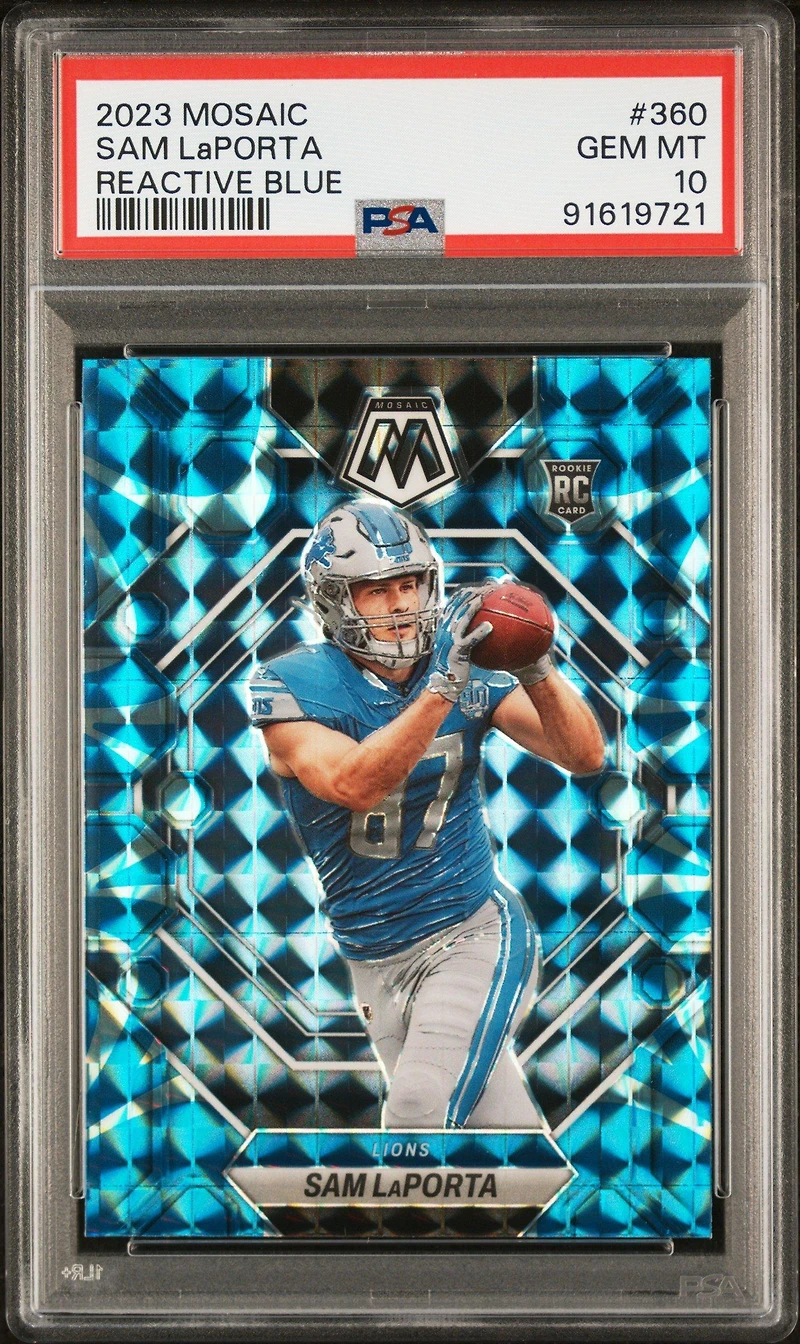 2023 Panini Mosaic 360 Sam Laporta Reactive Blue PSA 10