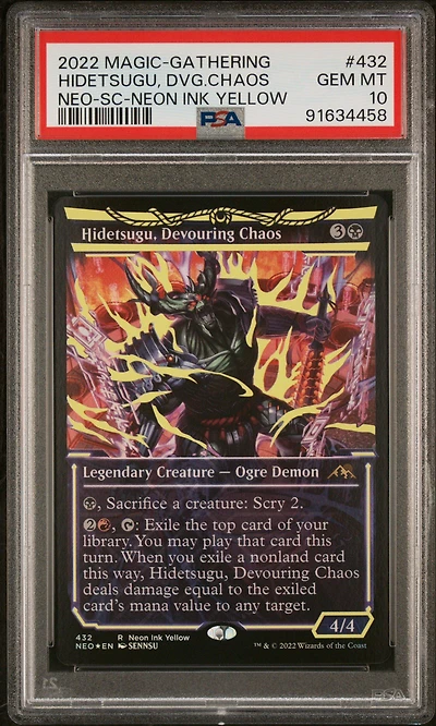 2022 Magic The Gathering Kamigawa: Neon Dynasty 432 Hidetsugu, Devouring Chaos Showcase-neon Ink Yellow PSA 10