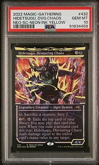 2022 Magic The Gathering Kamigawa: Neon Dynasty 432 Hidetsugu, Devouring Chaos Showcase-neon Ink Yellow PSA 10