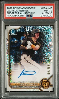 2022 Bowman Chrome Prospect Autographs Cpajme Jackson Merrill Speckle Refractor PSA 9