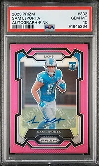 2023 Panini Prizm 332 Sam Laporta Autograph-pink Prizm PSA 10