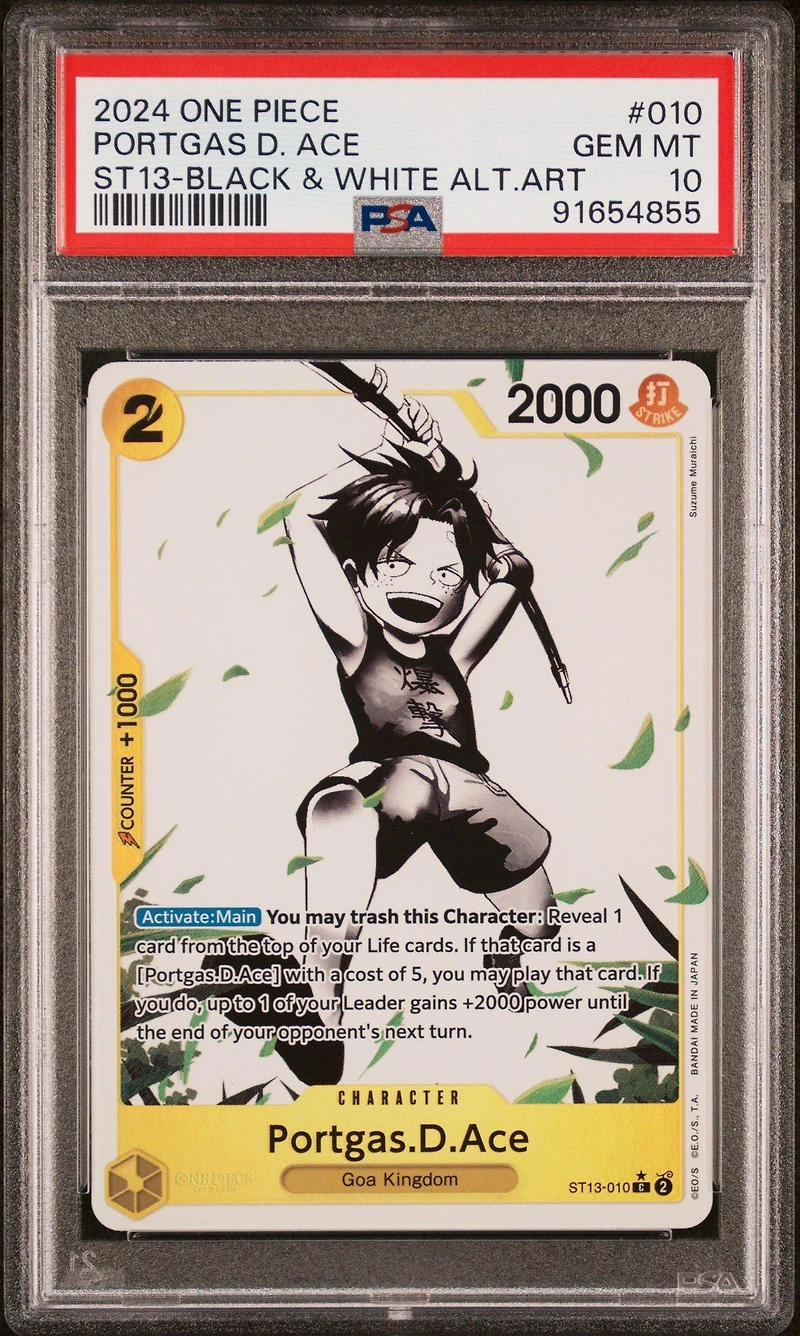 2024 One Piece Ultra Deck-the Three Brothers Portgas D. Ace Black & White Alternate Art PSA 10