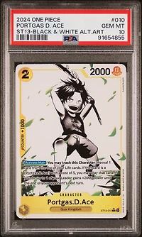 2024 One Piece Ultra Deck-the Three Brothers Portgas D. Ace Black & White Alternate Art PSA 10