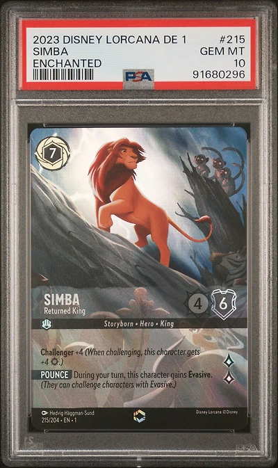 2023 Disney Lorcana German De 1-the First Chapter 215 Simba - Returned King Enchanted PSA 10