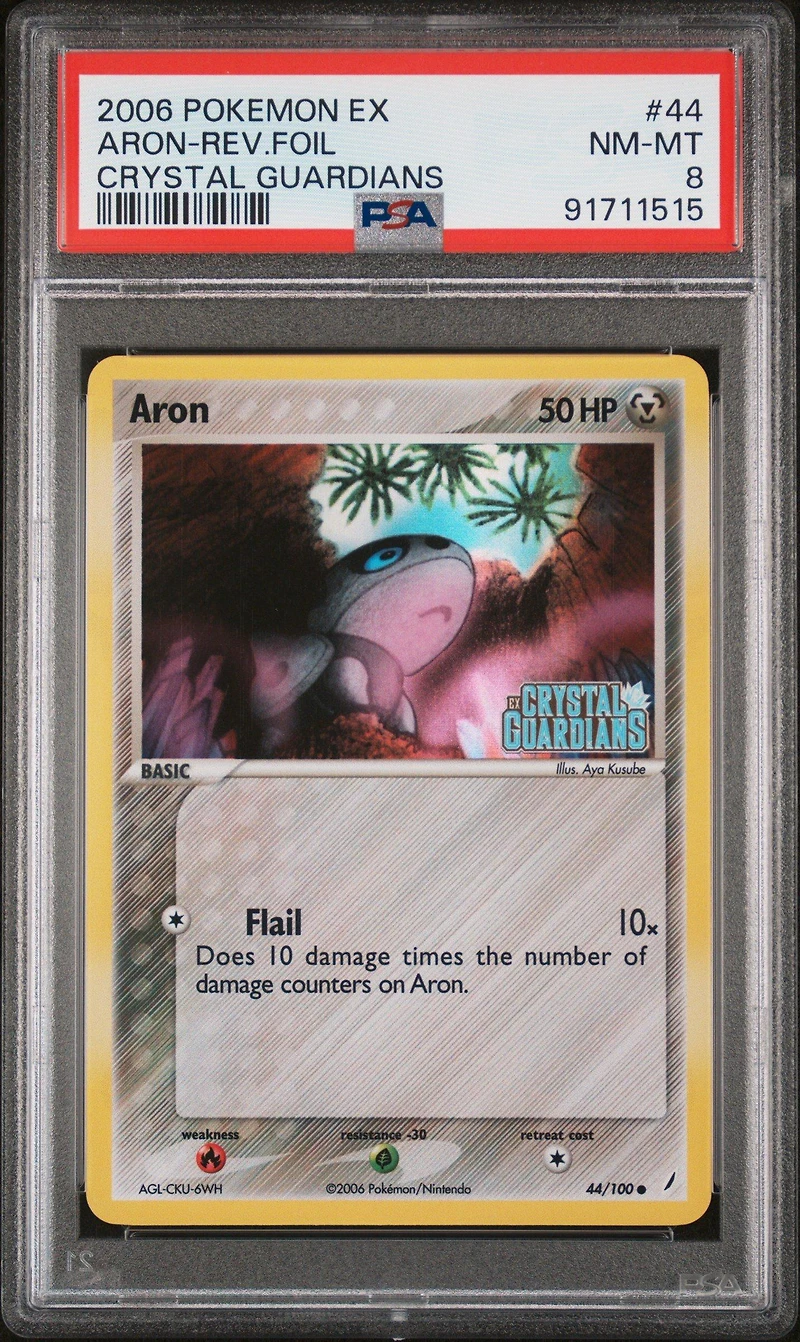 2006 Pokemon Ex Crystal Guardians 44 Aron-reverse Foil PSA 8