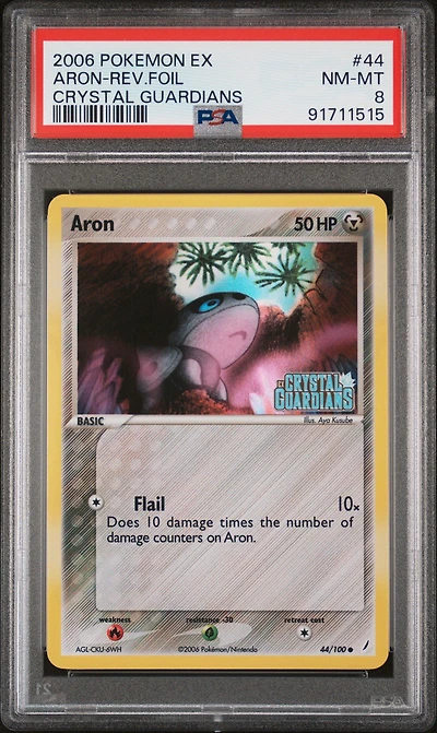2006 Pokemon Ex Crystal Guardians 44 Aron-reverse Foil PSA 8