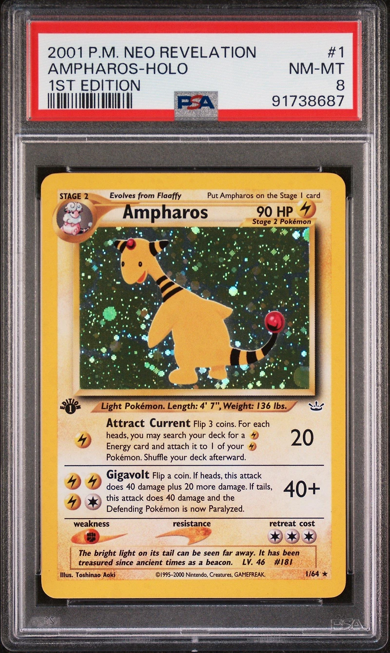 2001 Pokemon Neo Revelation 1st Edition 1 Ampharos-holo PSA 8