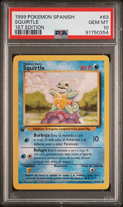 1999 Pokemon Spanish 63 Squirtle PSA 10