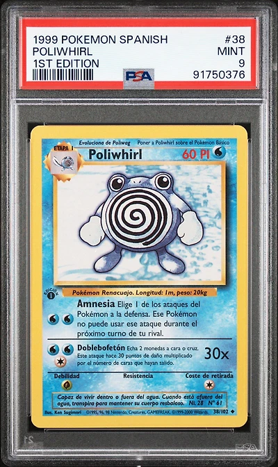 1999 Pokemon Spanish 38 Poliwhirl 1st Edition PSA 9