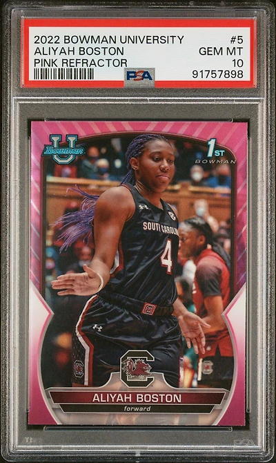 2022 Bowman Chrome University 5 Aliyah Boston Refractor PSA 10