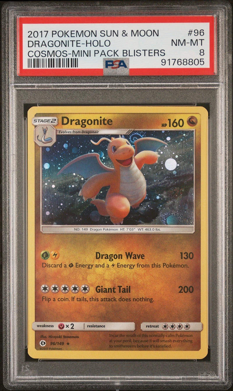 2017 Pokemon Sun & Moon 96 Dragonite-holo Cosmos-mini Pack Blisters PSA 8