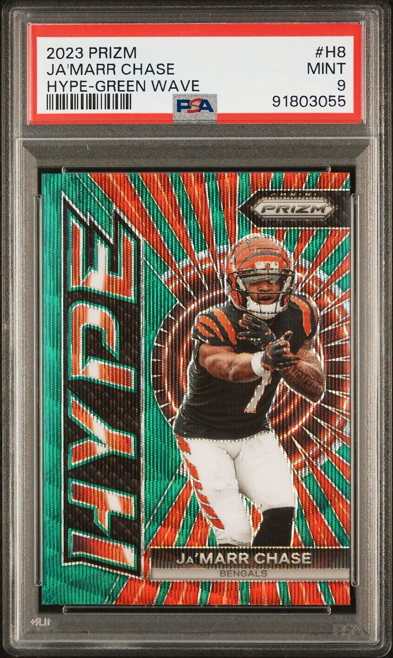 2023 Panini Prizm Hype H8 Ja'marr Chase Green Wave PSA 9