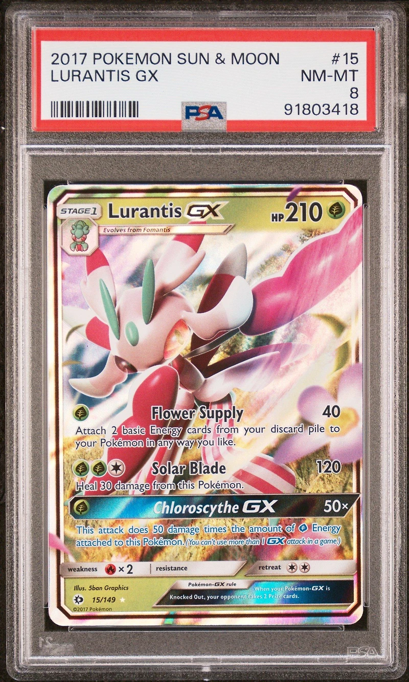 2017 Pokemon Sun & Moon 15 Lurantis Gx PSA 8