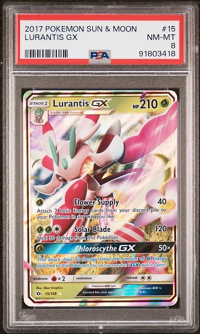 2017 Pokemon Sun & Moon 15 Lurantis Gx PSA 8