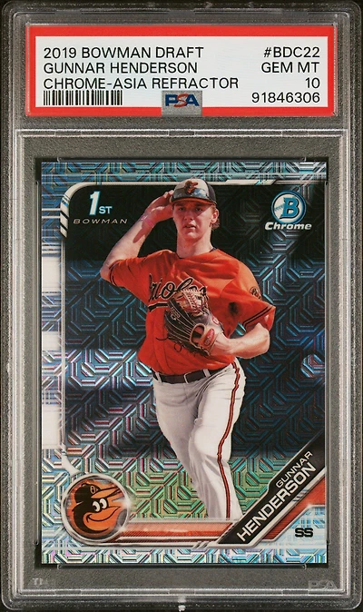 2019 Bowman Draft Bdc22 Gunnar Henderson Chrome-asia Refractor PSA 10