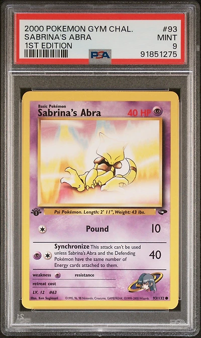 2000 Pokemon Gym Challenge 93 Sabrina's Abra 1st Edition PSA 9
