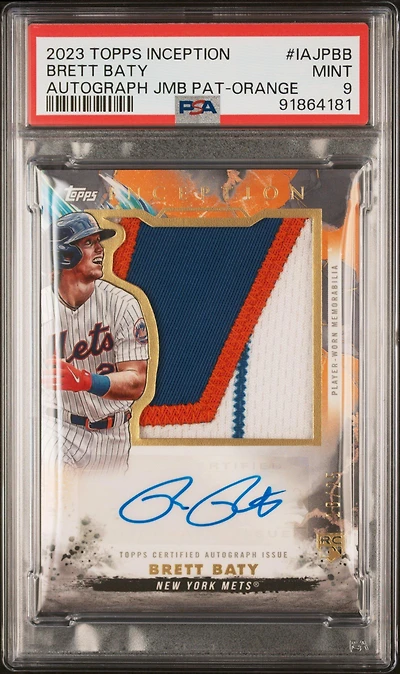 2023 Topps Inception Inception Autograph Jumbo Patch Iajpbb Brett Baty Orange PSA 9