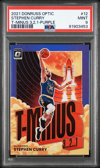 2021 Panini Donruss Optic T-minus 3...2...1... 12 Stephen Curry Purple PSA 9