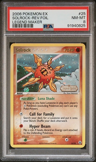 2006 Pokemon Ex Legend Maker 25 Solrock-reverse Foil PSA 8