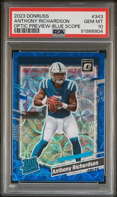 2023 Panini Donruss 343 Anthony Richardson Optic Preview-blue Scope PSA 10