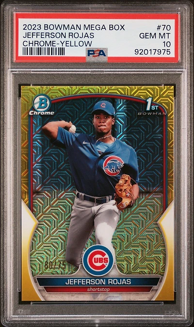 2023 Bowman Mega Box Chrome 70 Jefferson Rojas Yellow Refractor PSA 10