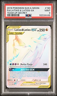 2019 Pokemon Sun & Moon Team Up 190 Fa/latias & Latios Gx PSA 9