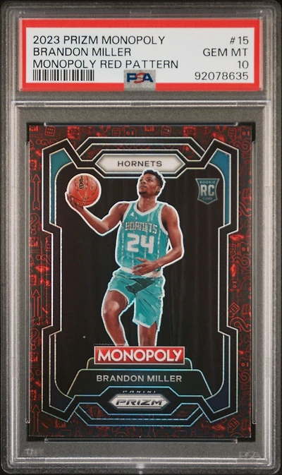 2023 Panini Prizm Monopoly 15 Brandon Miller Monopoly Red Pattern PSA 10