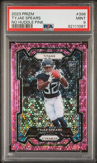 2023 Panini Prizm 396 Tyjae Spears No Huddle Pink PSA 9