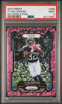 2023 Panini Prizm 396 Tyjae Spears No Huddle Pink PSA 9