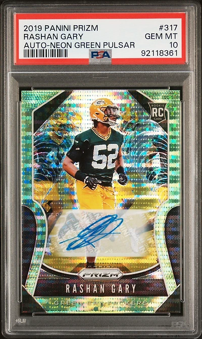 2019 Panini Prizm 317 Rashan Gary Autograph-neon Green Pulsar PSA 10