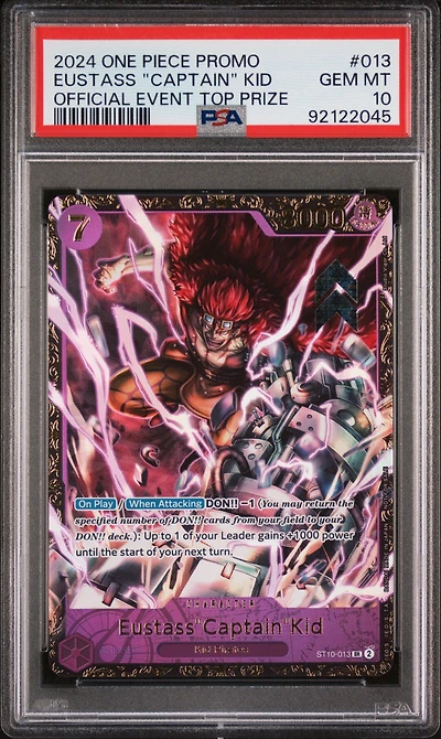 2024 One Piece Promos 013 Eustass "captain" Kid Official Event Top Prize PSA 10