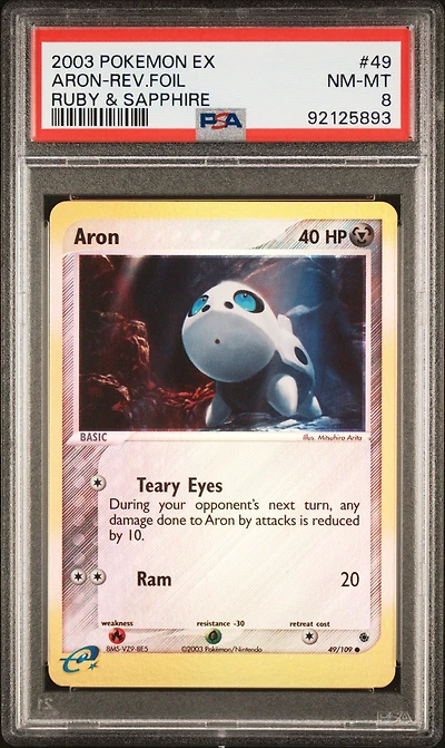 2003 Pokemon Ex Ruby & Sapphire 49 Aron-reverse Foil PSA 8